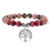 Natural Stone Bead Elastic Bracelet Tree Of Life Pendant