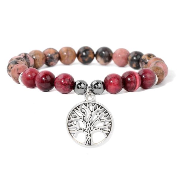 Natural Stone Bead Elastic Bracelet Tree Of Life Pendant