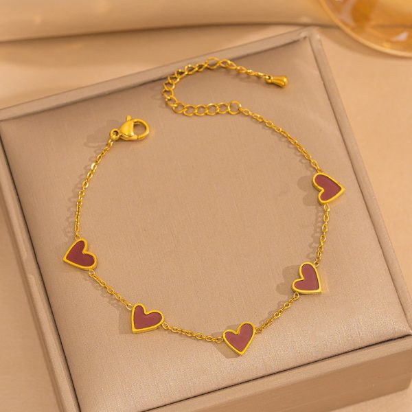 Multi-Color Three-dimensional Heart Shell Clavicle Chain Personality Heart-shaped Titanium Steel Bracelet