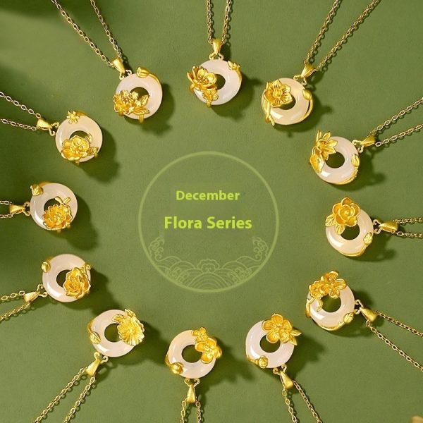 The 12 Floras White Chalcedony Safety Buckle Pendant Necklace