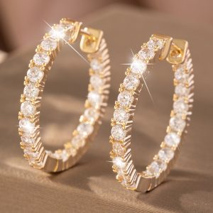 Copper Inlaid Zirconium Fashionable All-match Personalized Circle Earrings