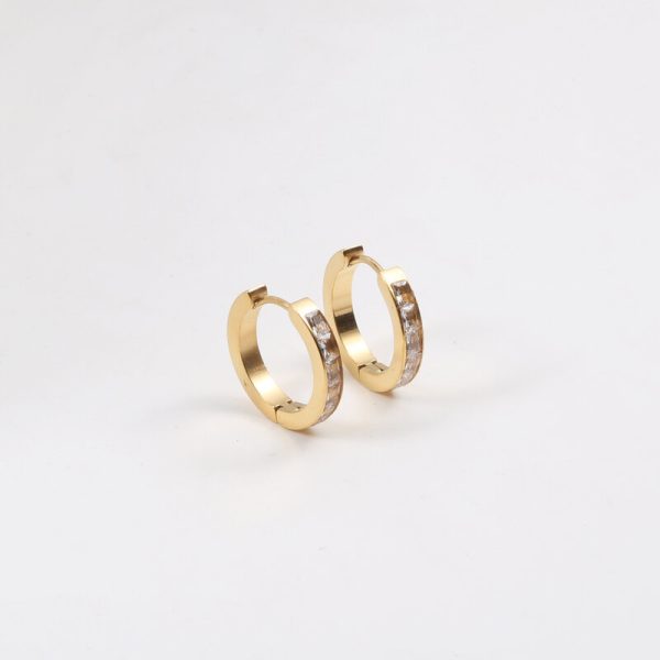 Half Circle Cubic Zirconia Earrings Titanium Steel Gold Plated