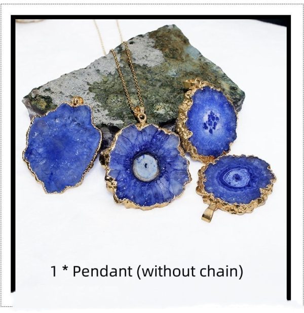 Irregular Natural Stone Gold-plated Flowers Pendant