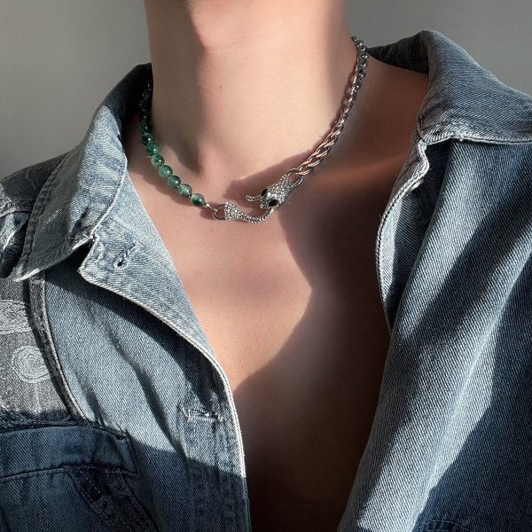 Shenlin Spirit Snake Stitching Lvzhu Men's Necklace Niche Design Advanced Light Luxury