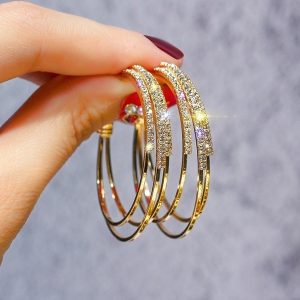 Women's Full Diamond Geometric Circle Earrings