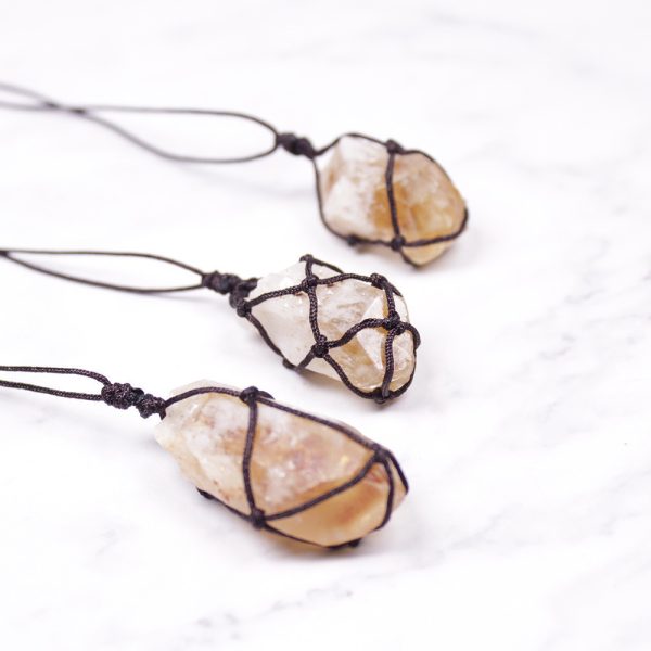 Original Stone Crystal Teeth Hand Woven Net Pendant Jewelry Necklace