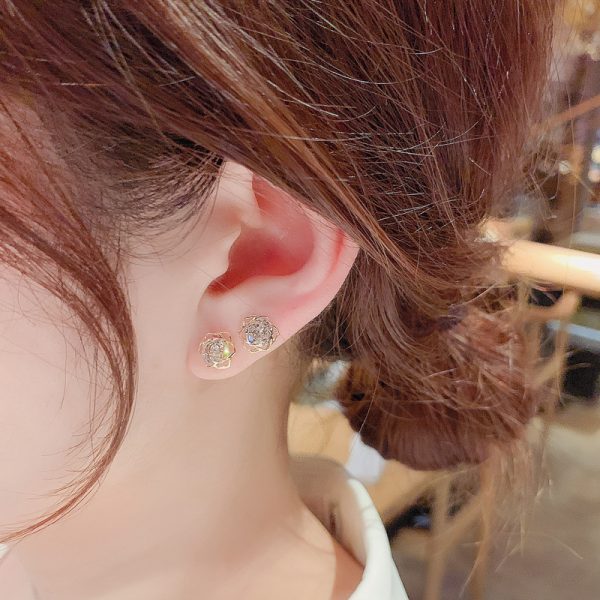 Sterling Silver Needle Zircon Rose Three-piece Set Ear Studs One Card Three Pairs