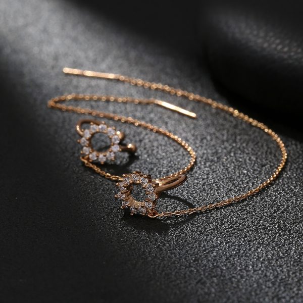 New Korean Super Fairy Ear Thread Female Fashion Personality Round Copper Micro Set Zircon Ear Studs Earbone Clip Chain Simple Style Long Earrings