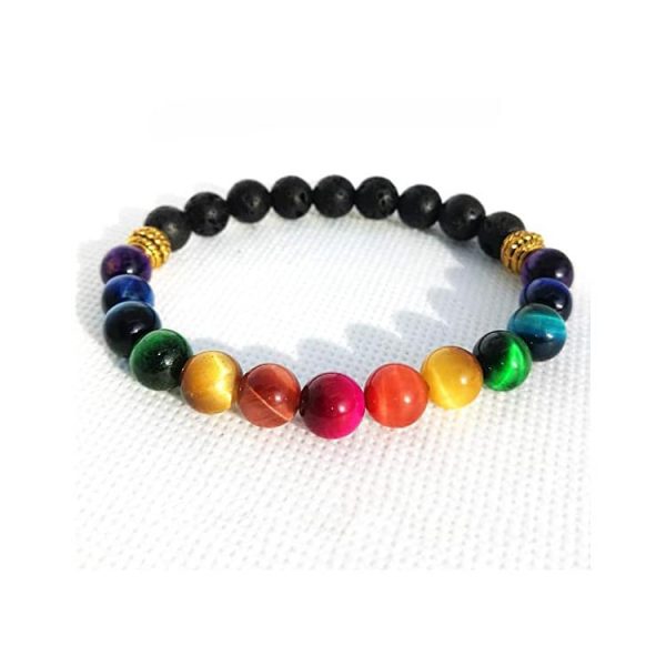 Unisex Natural Stone New Colorful Tigereye Volcanic Stone Bracelet