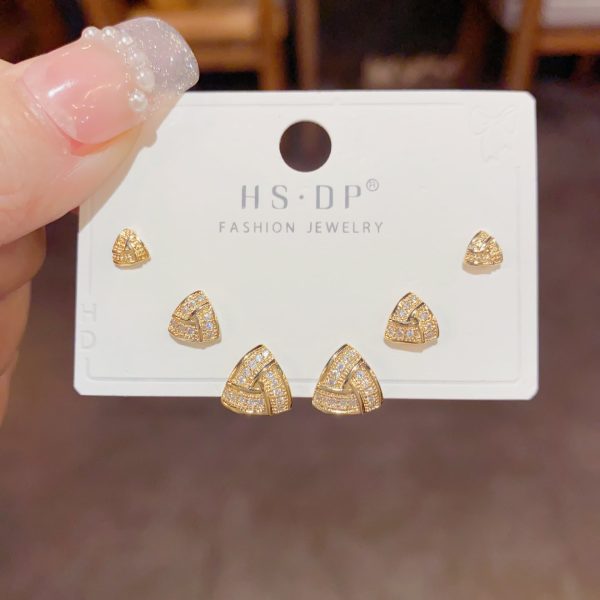 Sterling Silver Needle Exquisite Fashion All-match Cute Three-piece Set Combination Ear Studs