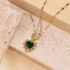 Copper Micro Inlaid Zircon Emerald Loving Heart Zircon Diamond-studded Necklace