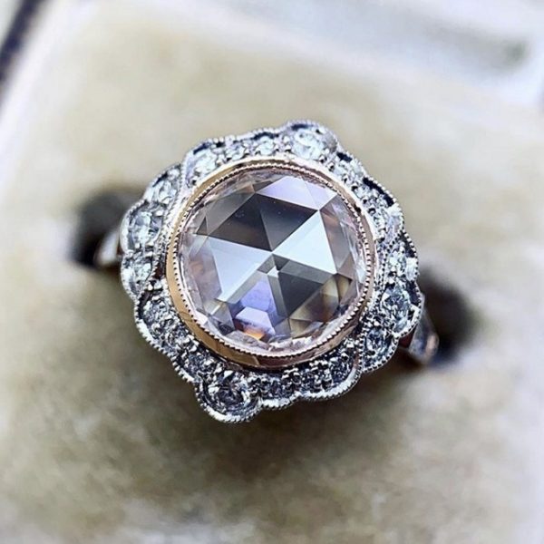 Rose Gold Two-tone Ring Alloy Inlaid Moissanite Women's Hand Jewelry