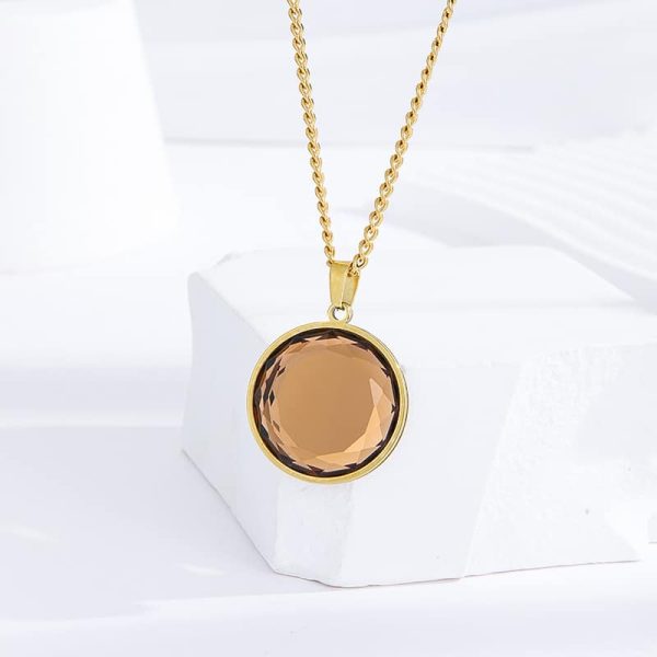 Titanium Steel Round Crystal Pendant Women's Necklace