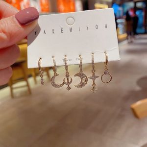 Zircon Micro Inlaid Fantasy Stars and Moon Earrings Set