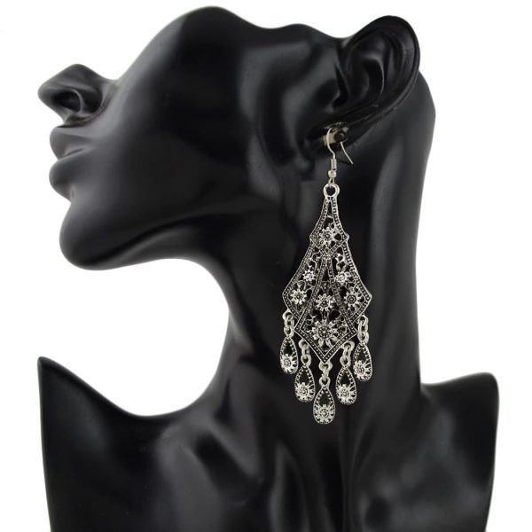 Hollow Flower Drop Tassel Earrings