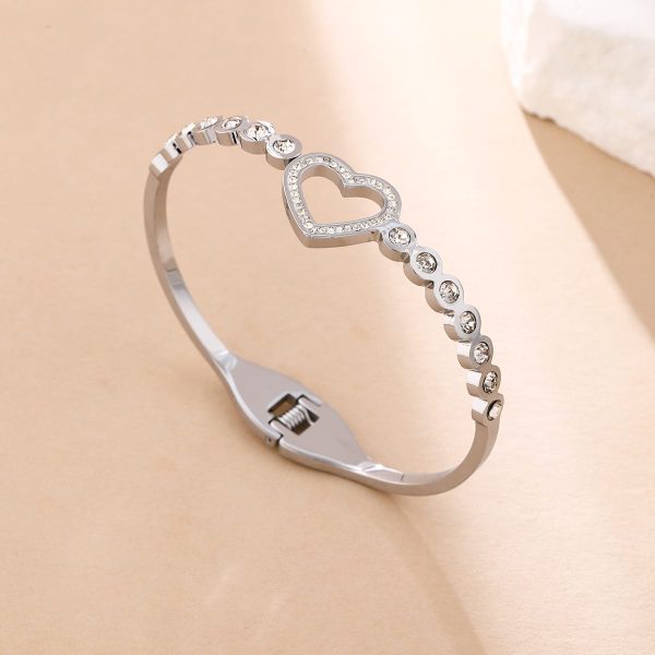 Titanium Steel Heart Love Heart Multi-Diamond Bracelet