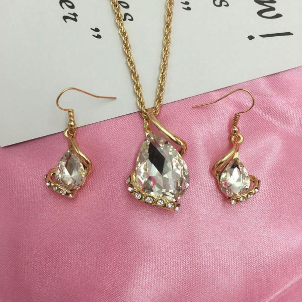 Set Jewelry Women's Luxury Water Drop Austrian Crystal Zircon Earrings Necklace