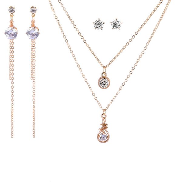 Zircon Necklace And Earrings Environmental Protection Color Jewelry Set