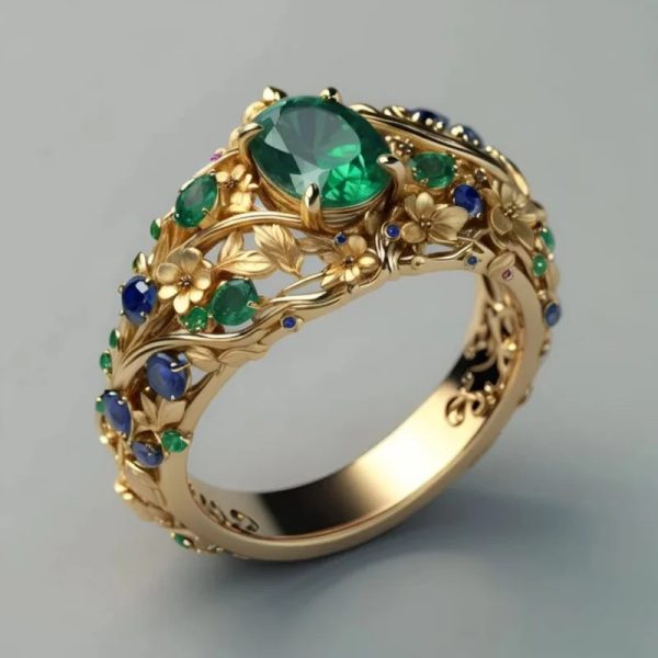 Hollow Carved Color Zircon Ring Elegant Affordable Luxury Style Ring