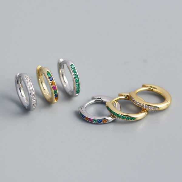 S925 Silver Geometric Circle Single-row Drilled Metallic Ear Clip Silver Stud Earrings