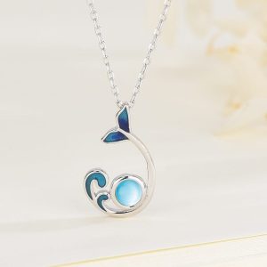 Japanese And Korean Style Fashion Artistic HAILANG Girl Heart Blue Clavicle Cross Chain