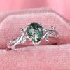 S925 Silver Drop-shaped Agate Edge Branch Leaf Ring
