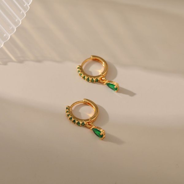Copper Plating 18K Real Gold Vintage Circle Earrings Emerald
