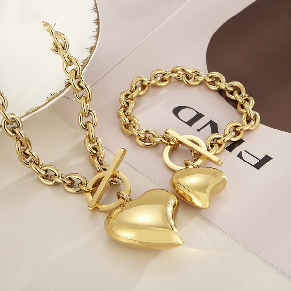Titanium Steel Heart OT Buckle Necklace Women's Jewelry Set