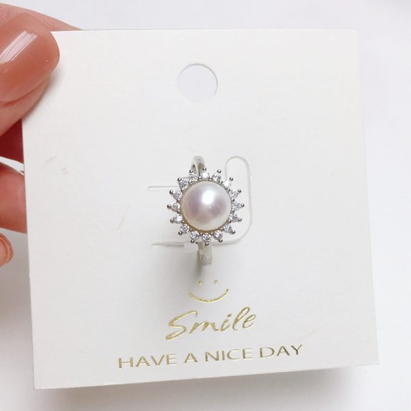 Round Zircon Natural Freshwater Pearl White Copper Plating Golden Ring