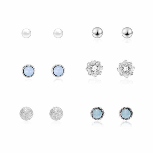 Set Of 6 Pairs Of Earrings Pearl Flowers