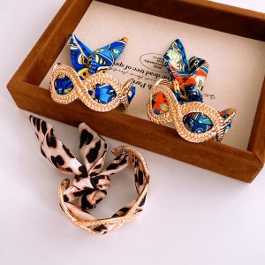French Silk Scarf Pattern Wound Open Bracelet