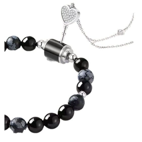 Black Agate Bracelet Small Love Lock Couple Necklace Bracelet