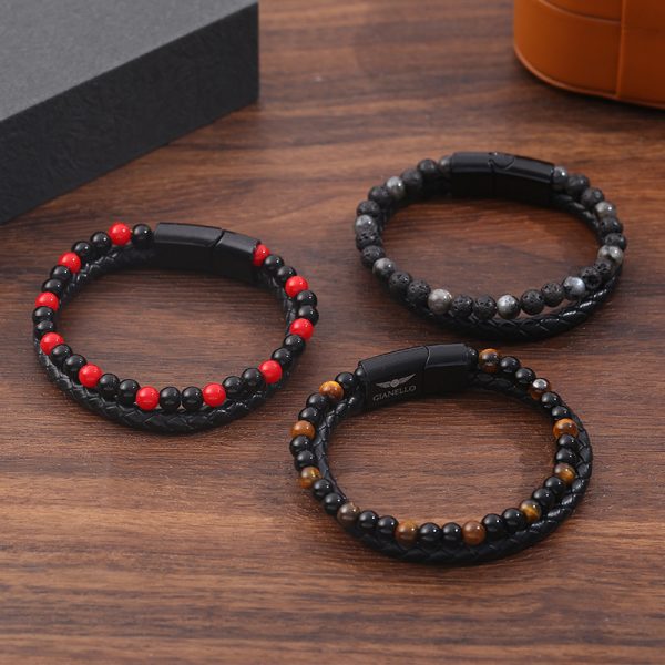 Hand-woven Natural Tigereye Leather Beaded Men