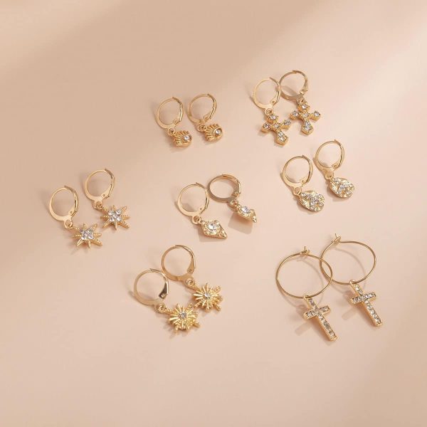 Multi-element Cross Eye Set Earrings Ins Pastoral Style