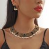 Retro Indian Style Necklace And Earrings Suite Exotic Pearl Rhinestone