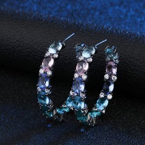 Shining Color Matching Circle Sexy Elegant Zircon Earrings