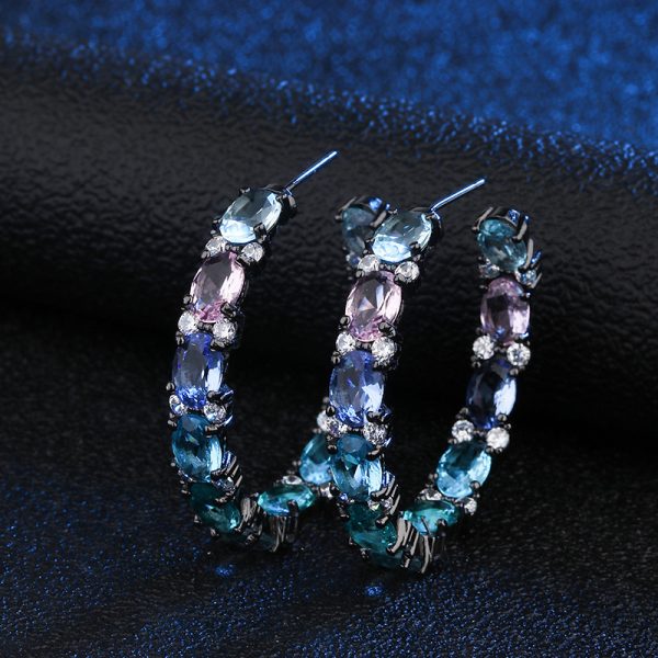 Shining Color Matching Circle Sexy Elegant Zircon Earrings