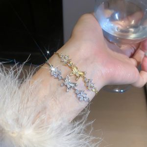 Flower Butterfly Pendant Bracelet For Women