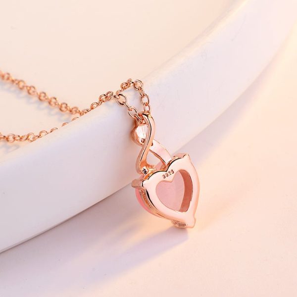 Women's Heart-shaped Pink Crystal Synthetic Pendant Necklace