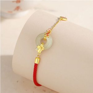 Koi Peace Buckle Hetian Jade Red Rope Bracelet