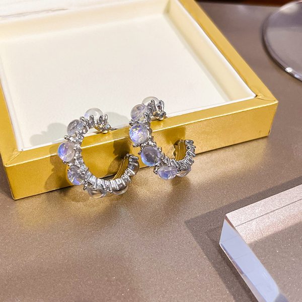 Full Rhinestone Zircon C- Shaped Circle Ear Studs