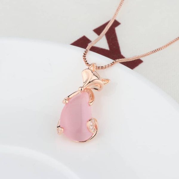 Crystal Fox Pendant Rose Gold Clavicle Chain Simple