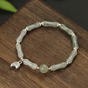 Natural Tianshan Green Bamboo Pure Silversterling Silver Bracelet For Women