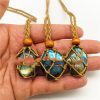 Natural Elongated Stone Original Stone Net Necklace Pendant