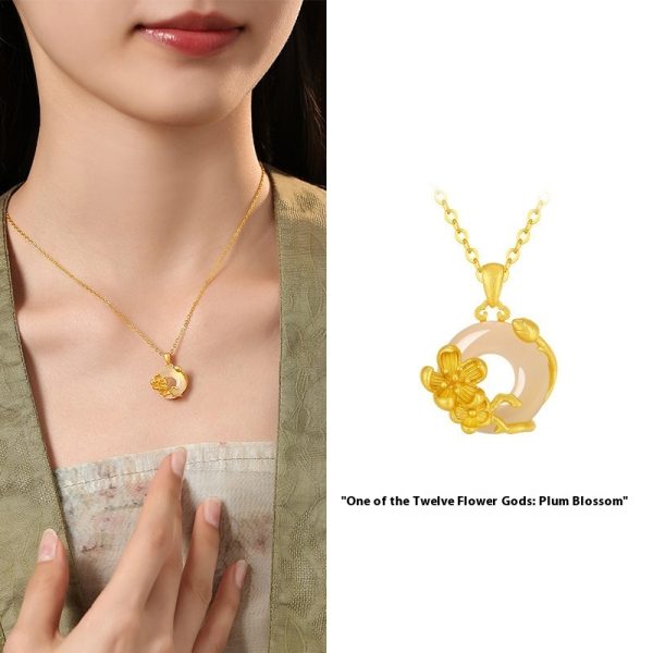 The 12 Floras White Chalcedony Safety Buckle Pendant Necklace