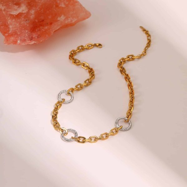 European And American Fashion Gold And Silver Color Matching Stainless Steel Necklace Bracelet High Sense Titanium Steel No Fading