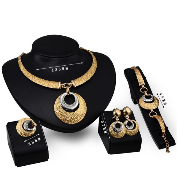 Gold Four-piece Necklace, Earrings And Jewelry Set