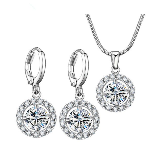 Simple Micro-inlaid Crystal Zircon Jewelry Two-piece Set