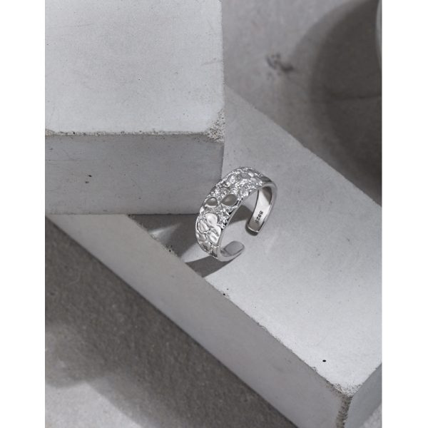 All-match Hammered Texture S925 Openning Silver Ring Female