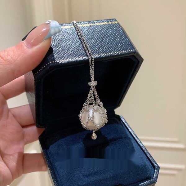 French Zircon Net Bag Pearl Pendant Necklace